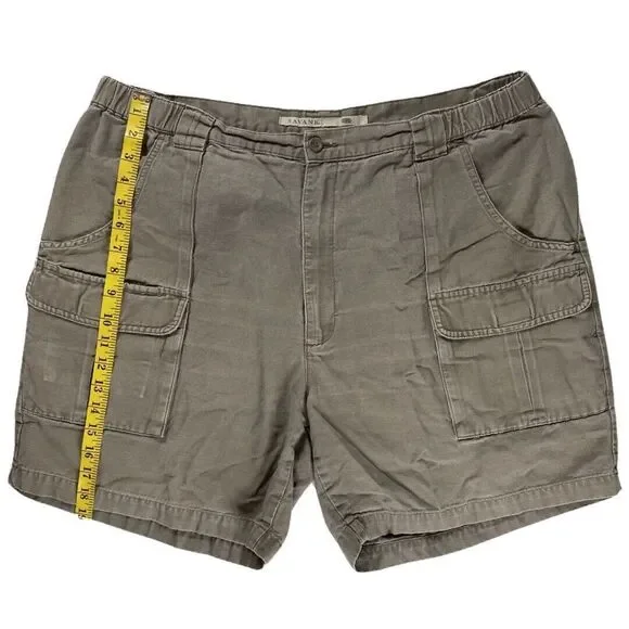 Savane Cargo Short Men 40 Beige Mid Rise Flat Front Elastic Waist Pockets Cotton - Picture 5 of 8